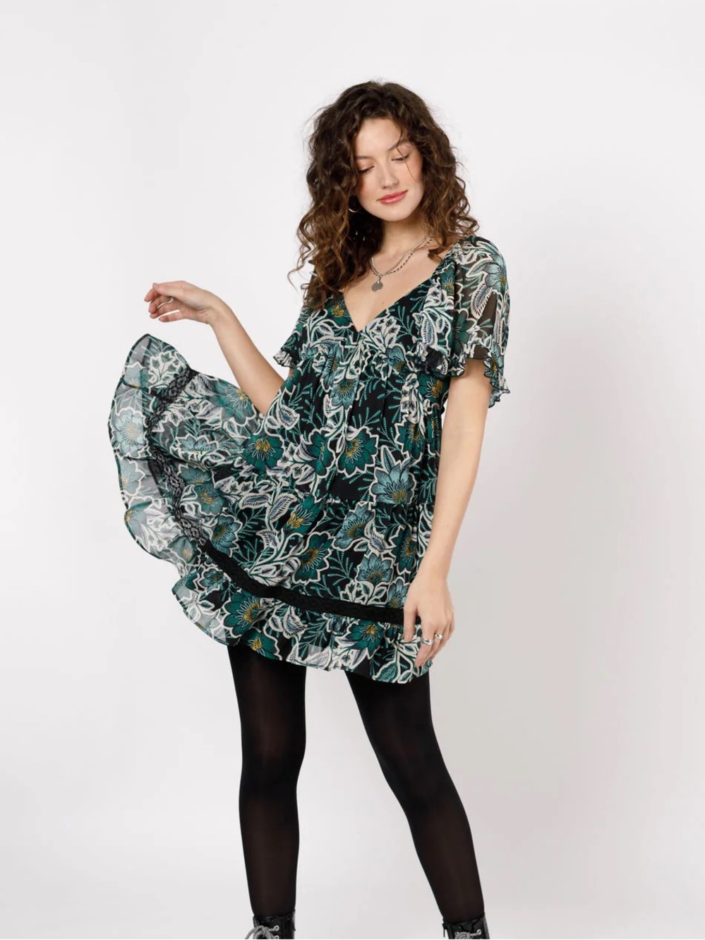 NWT Band Of The Free Maisie Emerald Floral Mini Dress Size S